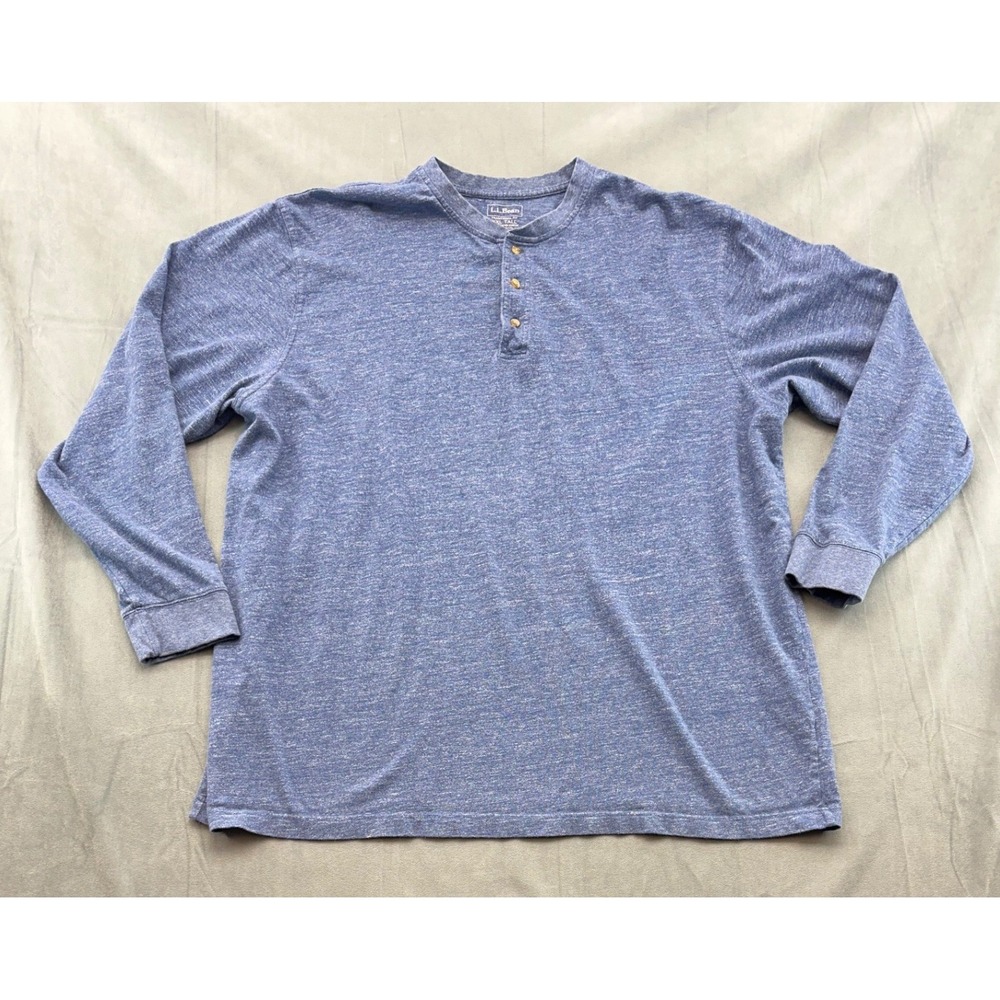 LL Bean Mens Henley Shirt XXL Tall Blue Heather Long Sleeve Cotton 228536